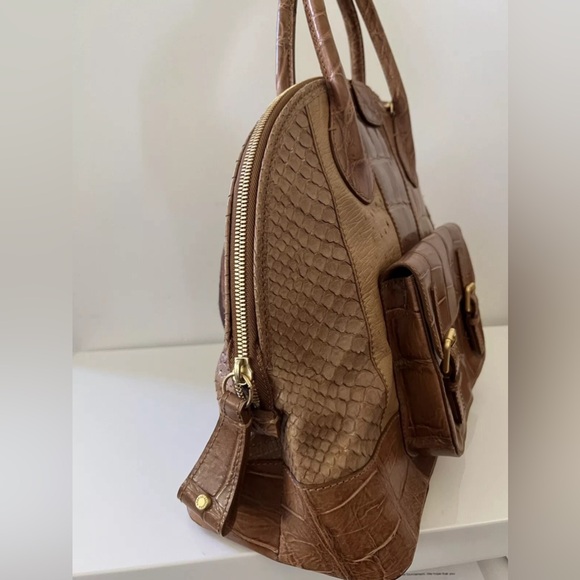 AMBROSI ABRIANNA Large Ostrich Snakeskin Crocodile Tote Bag Handbag - Picture 2 of 12